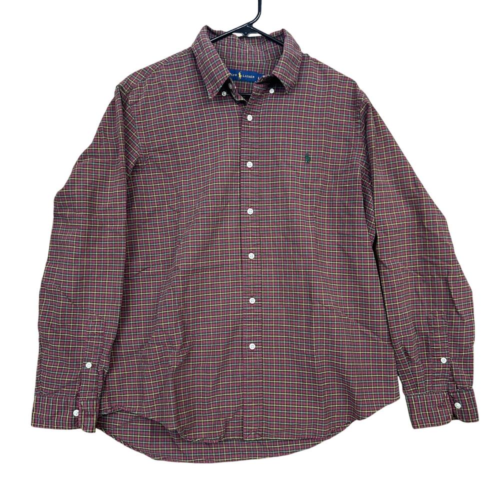 Ralph Lauren Mens Shirt Red Multicolored Plaid Button Down 100% Cotton Large